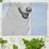 White Shepherd Painting - Cute Original Dog Art Theedoek (Gevouwen)