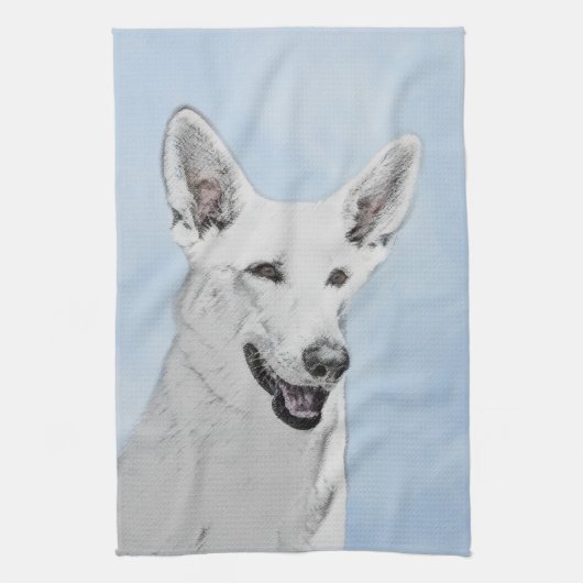 White Shepherd Painting - Cute Original Dog Art Theedoek (Verticaal)