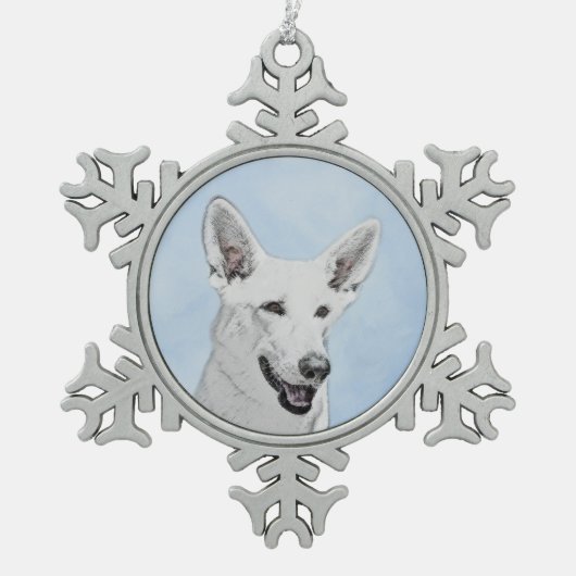 White Shepherd Painting - Cute Original Dog Art Tin Sneeuwvlok Ornament (Voorkant)
