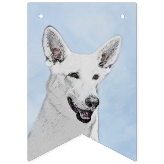 White Shepherd Painting - Cute Original Dog Art Vlaggetjes (Eerste vlag)