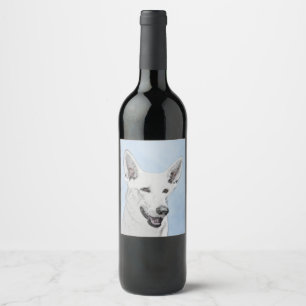 White Shepherd Painting - Cute Original Dog Art Wijn Etiket