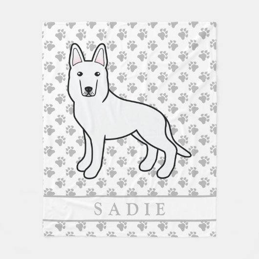 White Shepherd White German Shepherd & Custom Name Fleece Deken (Voorkant)