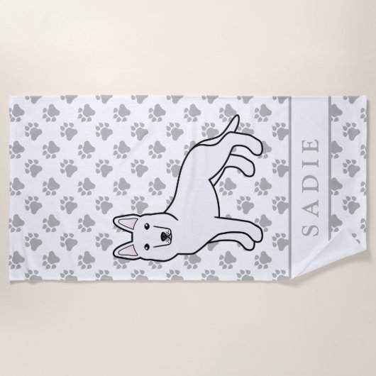 White Shepherd White German Shepherd & Custom Name Strandlaken (Voorkant)