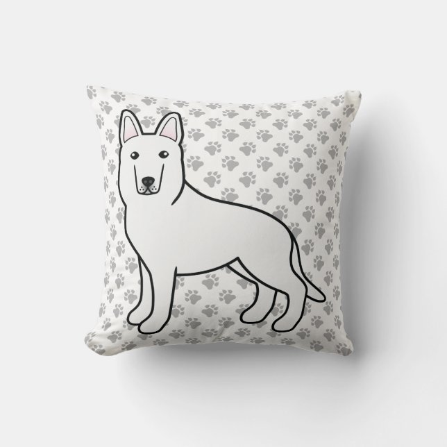 White Shepherd / White German Shepherd Dog & Paws Kussen (Voorkant)