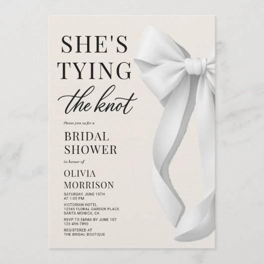 White She's Tying The Knot Elegant Bridal Shower Kaart (Voorkant)