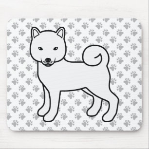 White Shiba Inu Cartoon Dog & Paws Muismat