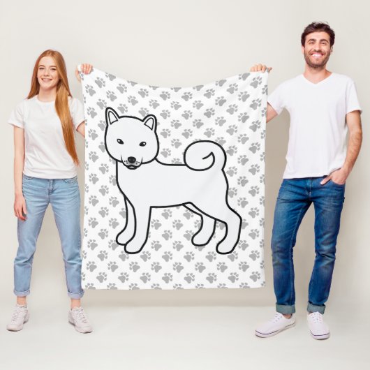 White Shiba Inu Cute Cartoon Dog en Paws Fleece Deken (In situ)