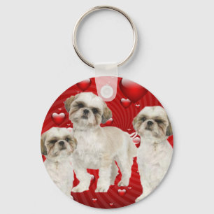 White Shih Tzu Puppies met hart Sleutelhanger