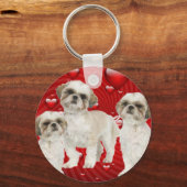 White Shih Tzu Puppies met hart Sleutelhanger (Voorkant)