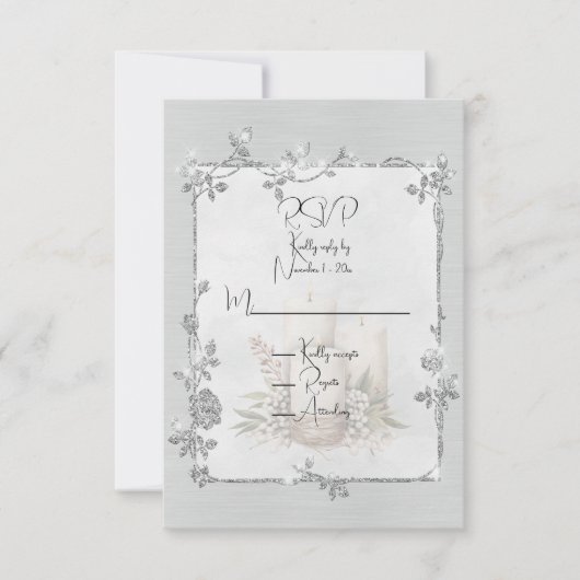 White Shiny Elegant Sparkly Frame  RSVP Kaartje (Voorkant)