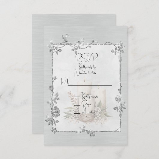 White Shiny Elegant Sparkly Frame RSVP Kaartje (Voorkant / Achterkant)
