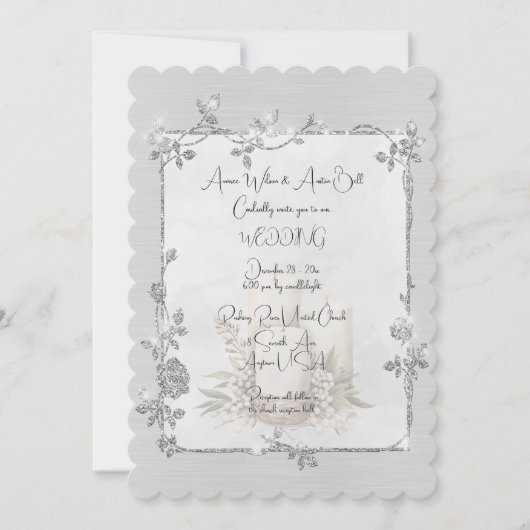 White Shiny Elegant Sparkly Frame Wedding Kaart (Voorkant)