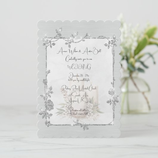 White Shiny Elegant Sparkly Frame Wedding Kaart (Staand voorkant)