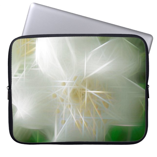 White Shiny Jasmine Laptop Sleeve (Voorkant)