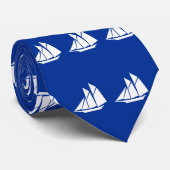 White Ship Pattern on Royal Blue Stropdas (Opgerold)