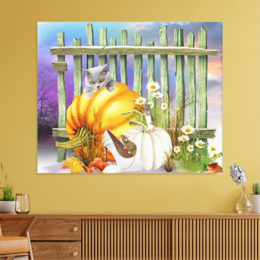 White Shoe Lost in Pumpkin Patch Collage Canvas Afdruk (Insitu (Woonkamer))