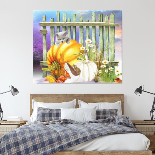 White Shoe Lost in Pumpkin Patch Collage Canvas Afdruk (Insitu (Slaapkamer))