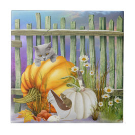 White Shoe Lost in Pumpkin Patch Collage Tegeltje