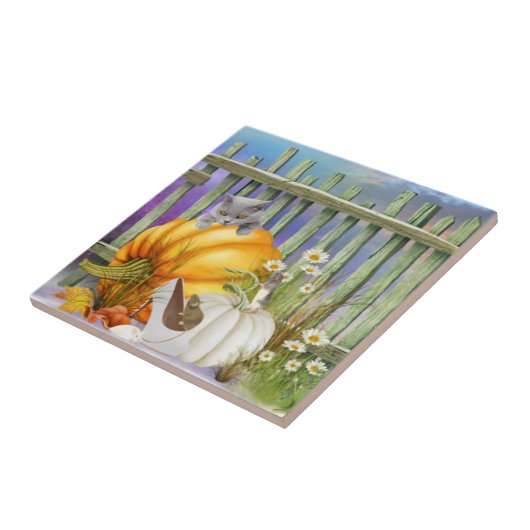 White Shoe Lost in Pumpkin Patch Collage Tegeltje (Zijkant)