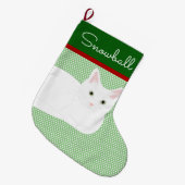 White Shorthair Cat Personalized Grote Kerstsok (Voorkant (Hangend))