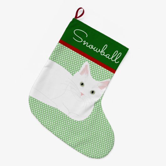 White Shorthair Cat Personalized Grote Kerstsok (Voorkant (Hangend))