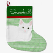 White Shorthair Cat Personalized Grote Kerstsok (Voorkant)