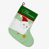 White Shorthair Santa Cat - Gepersonaliseerd Grote Kerstsok (Voorkant (Hangend))