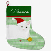 White Shorthair Santa Cat - Gepersonaliseerd Grote Kerstsok (Voorkant)