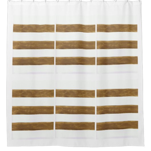 White Shower Curtain met Gold Stripes Douchegordijn (Voorkant)