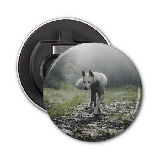 White Siberian Husky Button Flesopener (Voorkant)