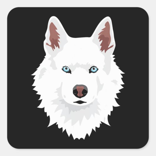 White Siberian Husky Canine - White Snow Dog Vierkante Sticker (Voorkant)