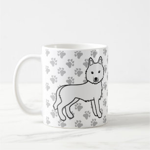 White Siberian Husky Cartoon Dog & Paws Koffiemok