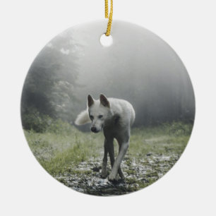 White Siberian Husky Keramisch Ornament