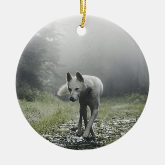 White Siberian Husky Keramisch Ornament (Voorkant)
