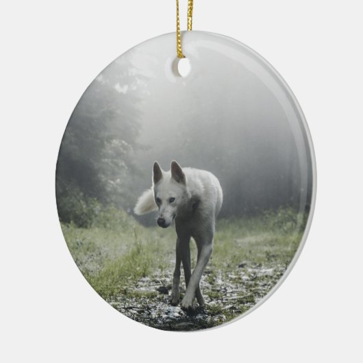 White Siberian Husky Keramisch Ornament (Links)