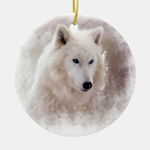 WHITE SIBERIAN HUSKY. KERAMISCH ORNAMENT