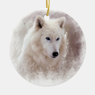 WHITE SIBERIAN HUSKY. KERAMISCH ORNAMENT