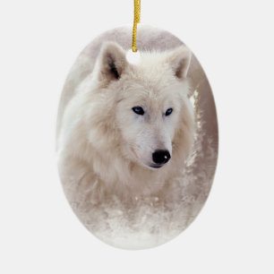 WHITE SIBERIAN HUSKY. KERAMISCH ORNAMENT