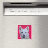 White Siberian Husky Magneet (Insitu (Vaatwasser))