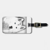 White Siberian Husky met Blue Eyes Fine Art Sketch Bagagelabel (Voorkant horizontaal)