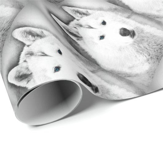 White Siberian Husky met Blue Eyes Fine Art Sketch Cadeaupapier (Rol Hoek)