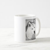 White Siberian Husky met Blue Eyes Fine Art Sketch Koffiemok (Voorkant rechts)