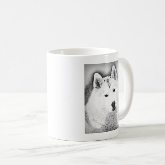 White Siberian Husky met Blue Eyes Fine Art Sketch Koffiemok (Voorkant rechts)