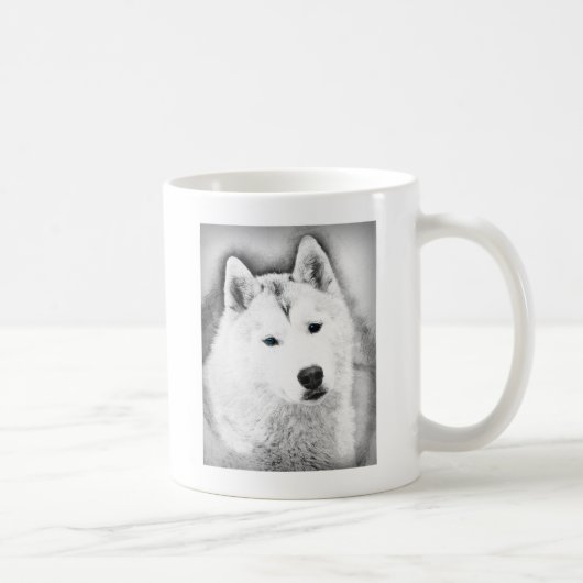 White Siberian Husky met Blue Eyes Fine Art Sketch Koffiemok (Rechts)
