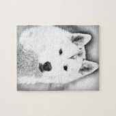 White Siberian Husky met Blue Eyes Fine Art Sketch Legpuzzel (Horizontaal)