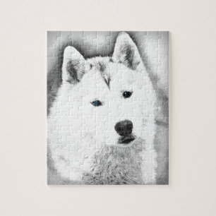 White Siberian Husky met Blue Eyes Fine Art Sketch Legpuzzel