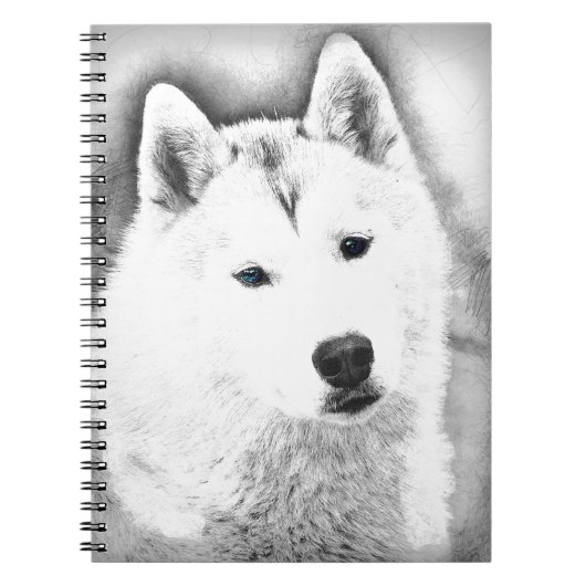 White Siberian Husky met Blue Eyes Fine Art Sketch Notitieboek (Voorkant)