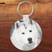 White Siberian Husky met Blue Eyes Fine Art Sketch Sleutelhanger (Voorkant)