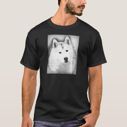 White Siberian Husky met Blue Eyes Fine Art Sketch T-shirt (Voorkant)