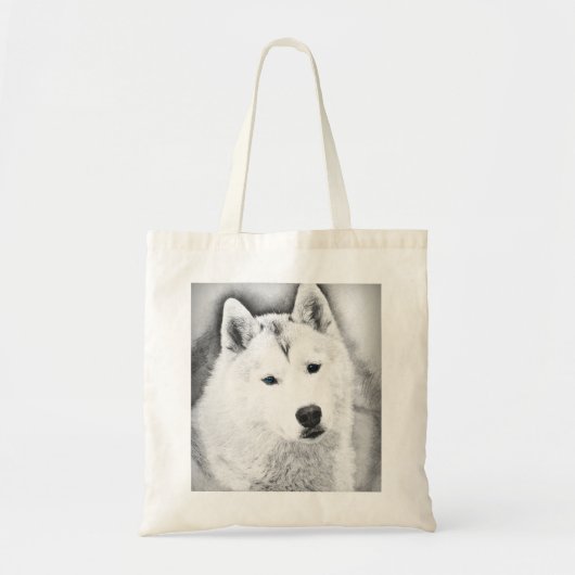White Siberian Husky met Blue Eyes Fine Art Sketch Tote Bag (Voorkant)